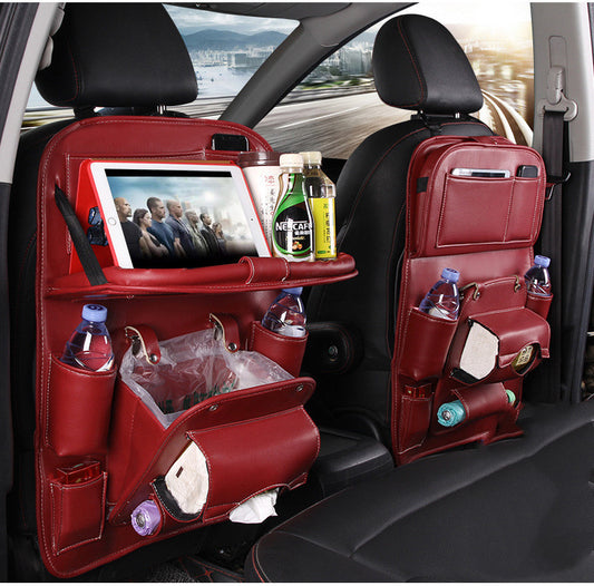 Multifunctional Waterproof PU Leather Car Storage Bag with Seat Back Tray - Automotive Interior Organizer Accessories