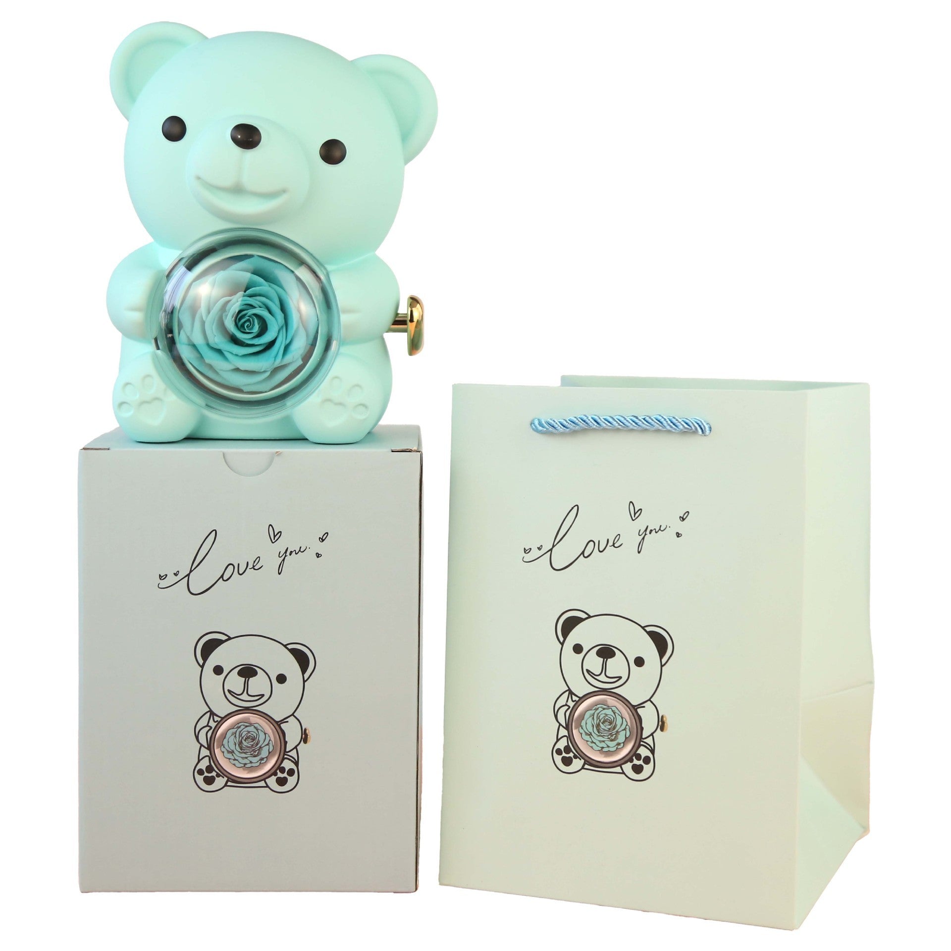 Elegant Acrylic Teddy Bear Rose Jewelry Box