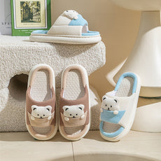 Cute Cartoon Bear Slippers Spring And Autumn Fashion Thick-soled  Mute Linen Slipper Women's House Shoes