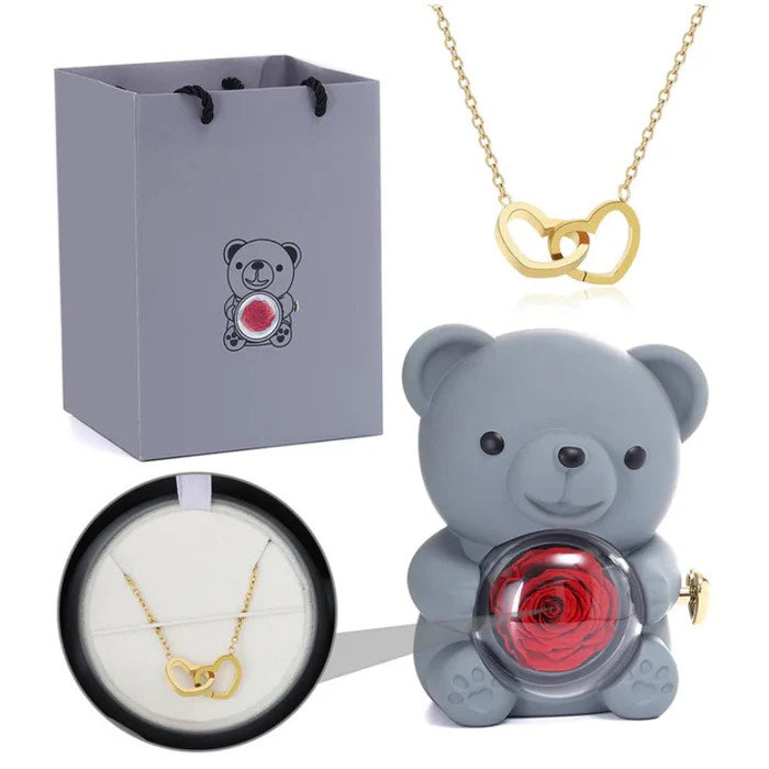 Elegant Acrylic Teddy Bear Rose Jewelry Box