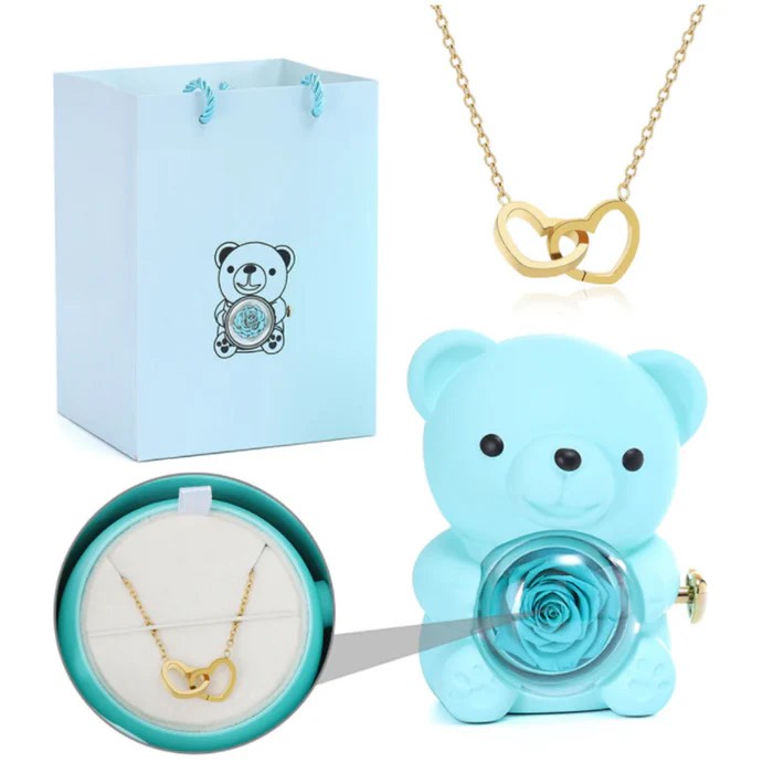 Elegant Acrylic Teddy Bear Rose Jewelry Box