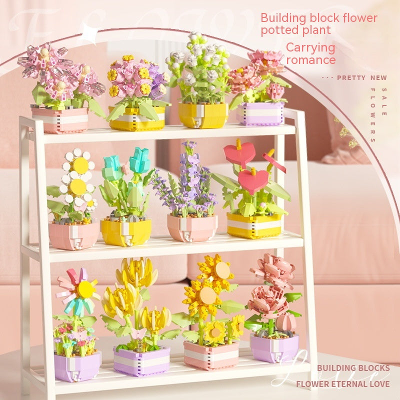 Plant Potted Eternal Flower Bundle Assembling Building Blocks