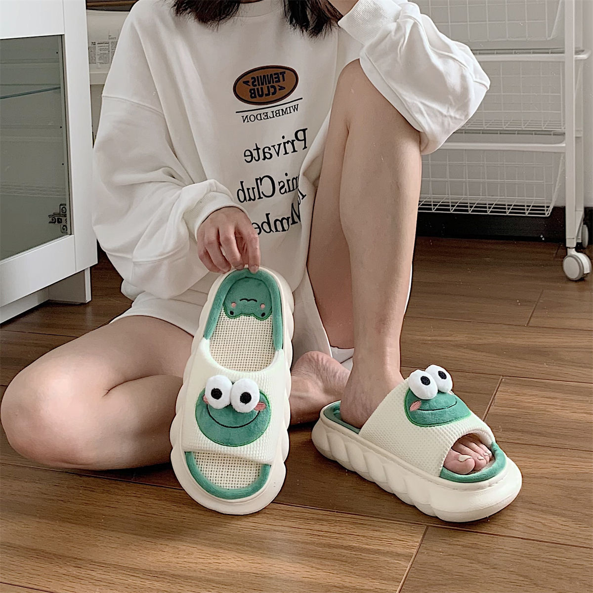 Cute Frog Linen Slippers