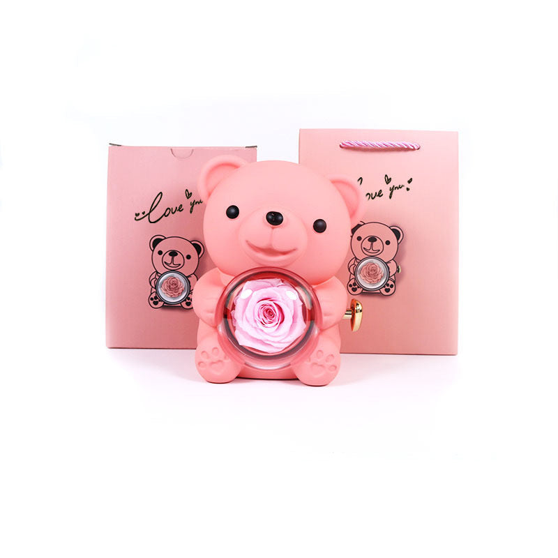 Elegant Acrylic Teddy Bear Rose Jewelry Box