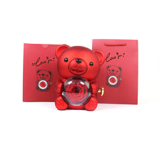 Elegant Acrylic Teddy Bear Rose Jewelry Box