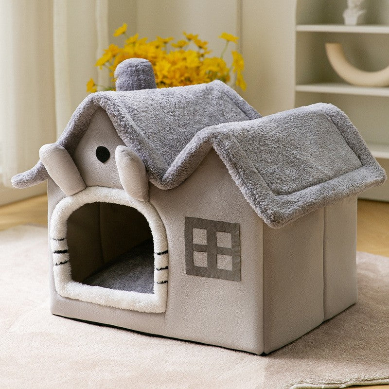 Foldable Dog House Pet Cat Bed Winter Dog Villa Sleep Kennel Removable Nest Warm Enclosed