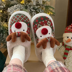 2024 New Christmas Cotton Slippers For Woman Cute Cartoon Deer Anti-slip Girls Indoor Home Floor Shoes Fashion Party Slides