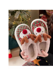 2024 New Christmas Cotton Slippers For Woman Cute Cartoon Deer Anti-slip Girls Indoor Home Floor Shoes Fashion Party Slides