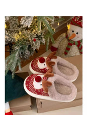 2024 New Christmas Cotton Slippers For Woman Cute Cartoon Deer Anti-slip Girls Indoor Home Floor Shoes Fashion Party Slides