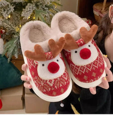 2024 New Christmas Cotton Slippers For Woman Cute Cartoon Deer Anti-slip Girls Indoor Home Floor Shoes Fashion Party Slides