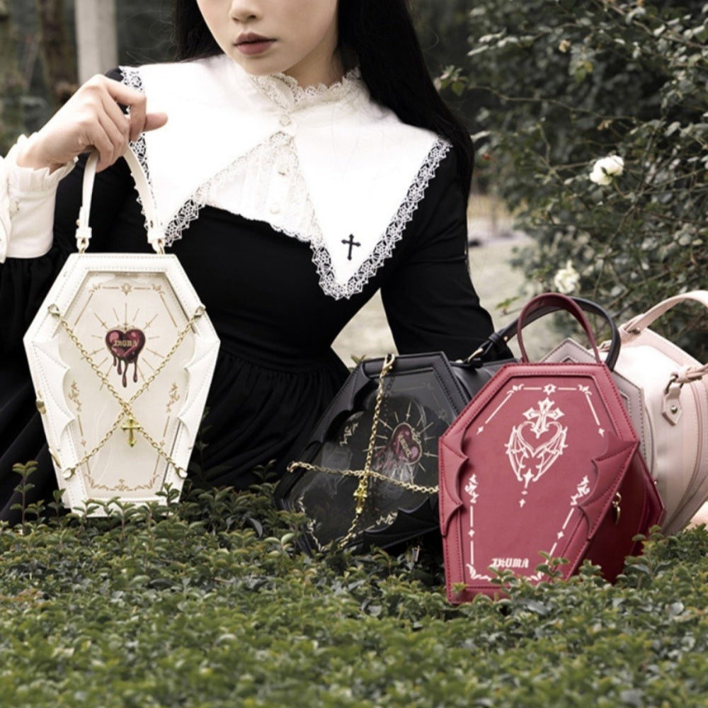 Gothic Style Coffin Bag With Small Appetite On Both Shoulders