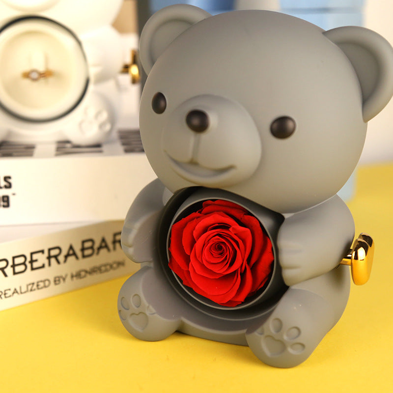 Elegant Acrylic Teddy Bear Rose Jewelry Box