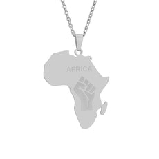 Men And Women Couple Titanium Steel Glossy Gold Africa Map Fist Shape Pendant Necklace