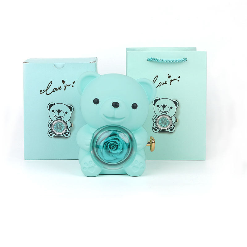 Elegant Acrylic Teddy Bear Rose Jewelry Box